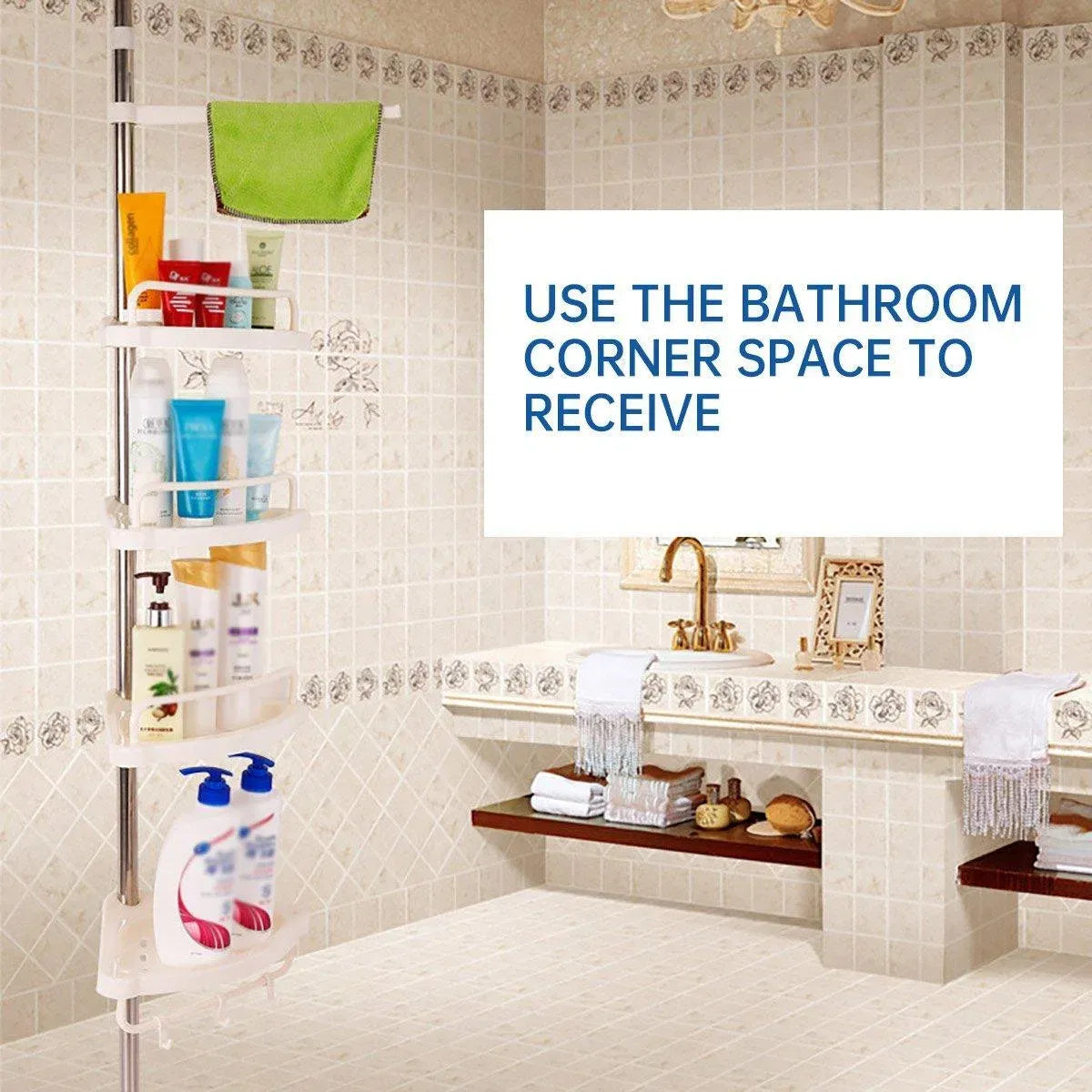 Retractable Tripod Bathroom Storage Shelf Perforation Free Floor Organizer Shelf