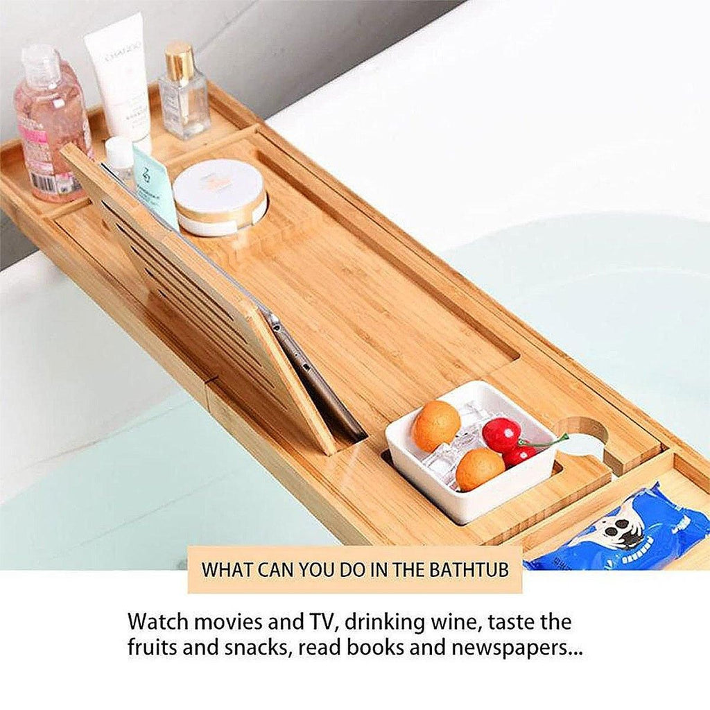 Bathroom Bamboo Bath Caddy Wine Glass Holder Table Tray Bathtub Rack Soap Shelf
