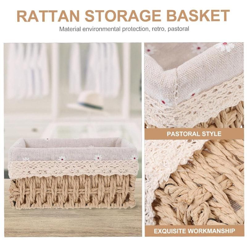 3pcs Rattan Storage Basket Woven Fabric Grass Basket for Home Organiser Decor