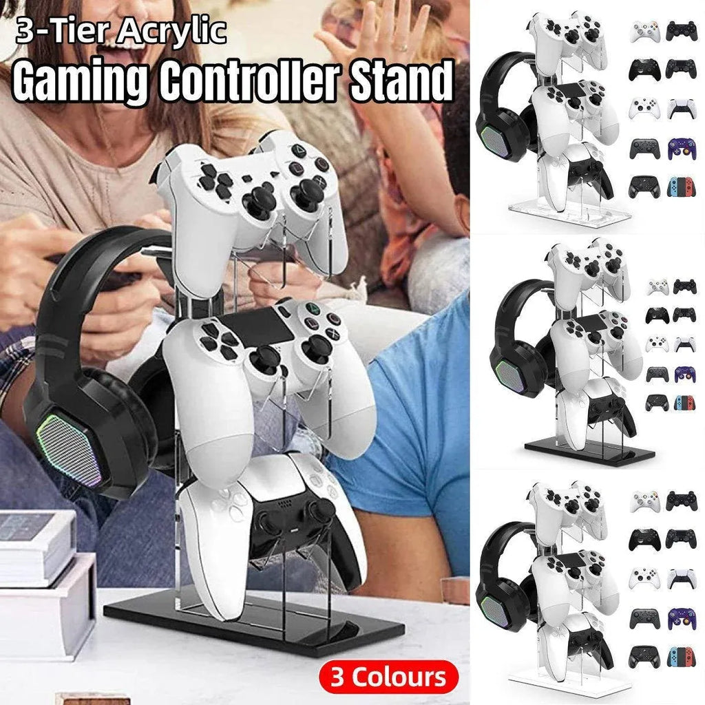 3 Tier Gamepad and Headset Display Stand for Gaming Accessories Organization - Black