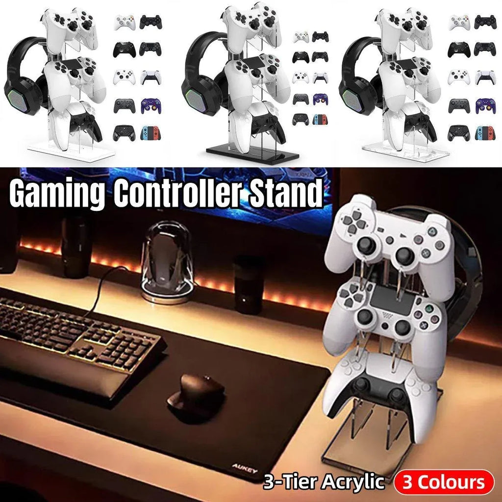 3 Tier Gamepad and Headset Display Stand for Gaming Accessories Organization - Transparent