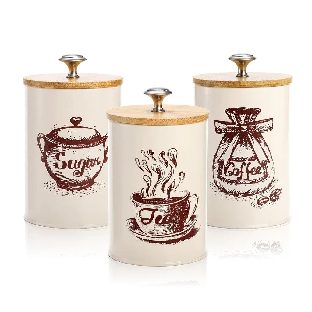3PCS Bamboo Lid Sealed Storage Jar Coffee Sugar Tea Container for Home Use
