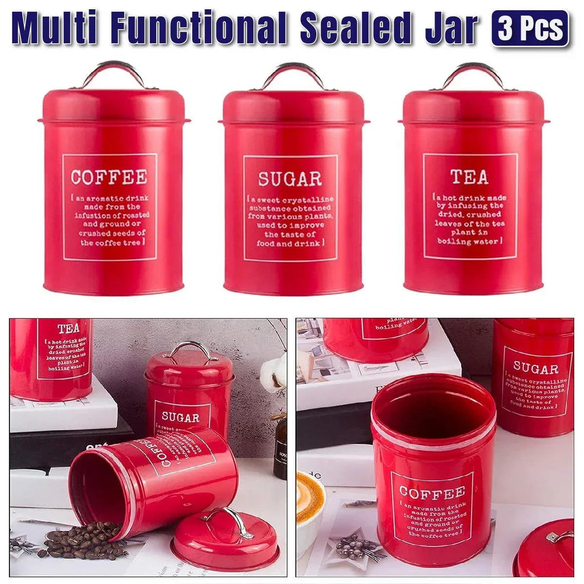 3 Pcs Multi-Purpose Sealed Jars with Airtight Lids for Kitchen Organization