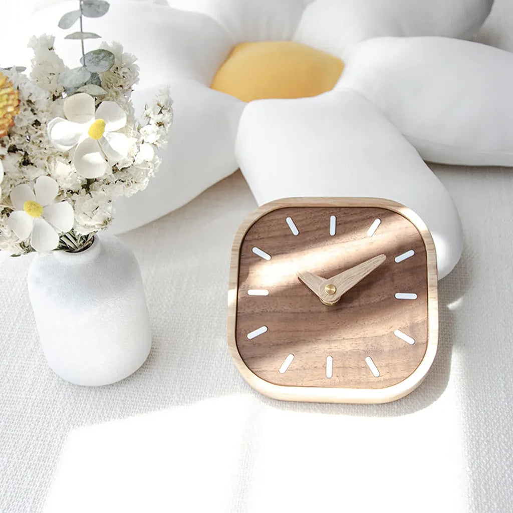 Quiet Running Solid Black Walnut Wood Desk Clock Small Table Clock Home Decor