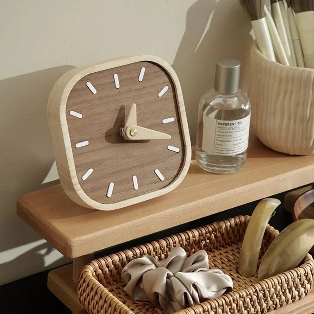Quiet Running Solid Black Walnut Wood Desk Clock Small Table Clock Home Decor