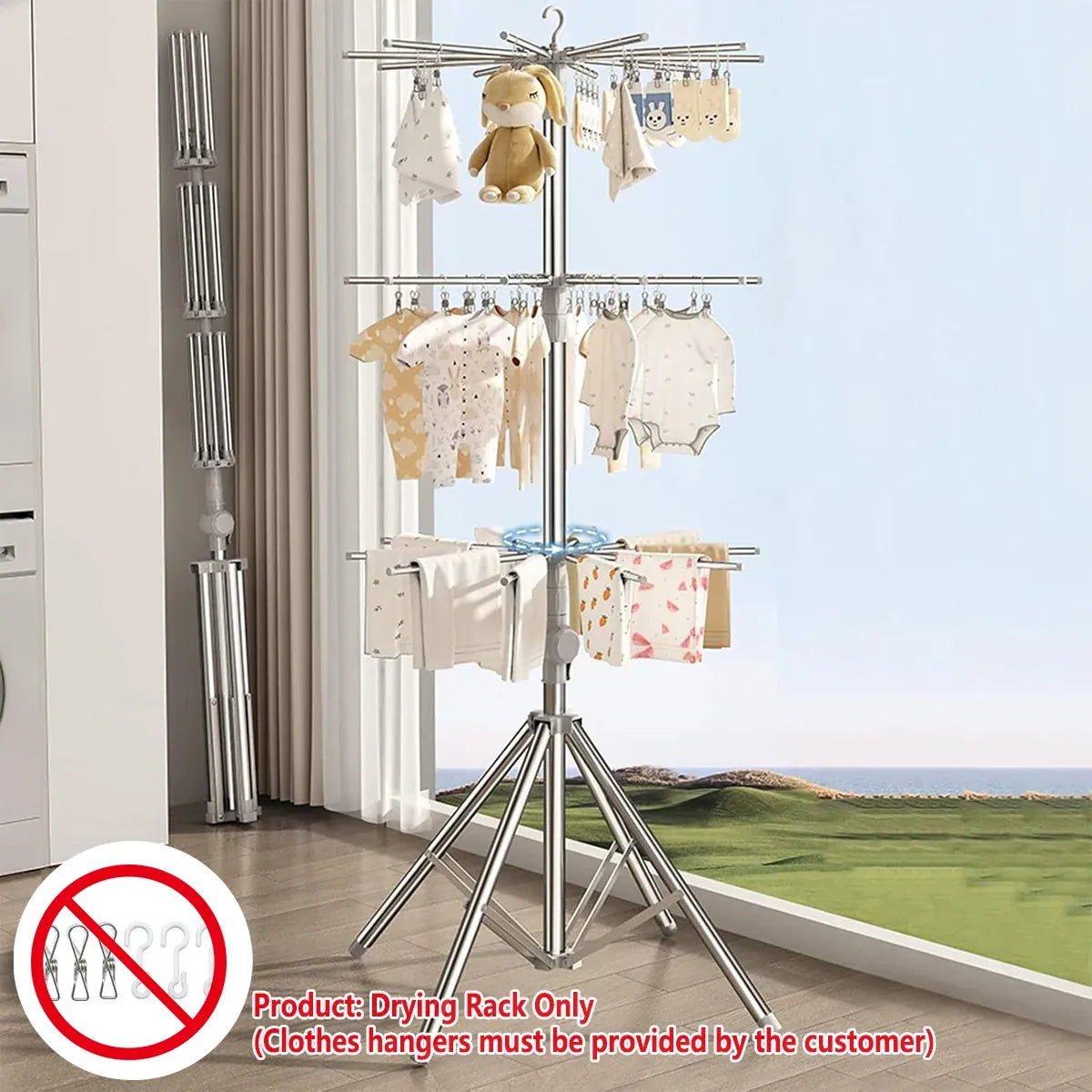 Folding Drying Rack Floor Stand Multi Functional Clothes Laundry Hanger Indoor