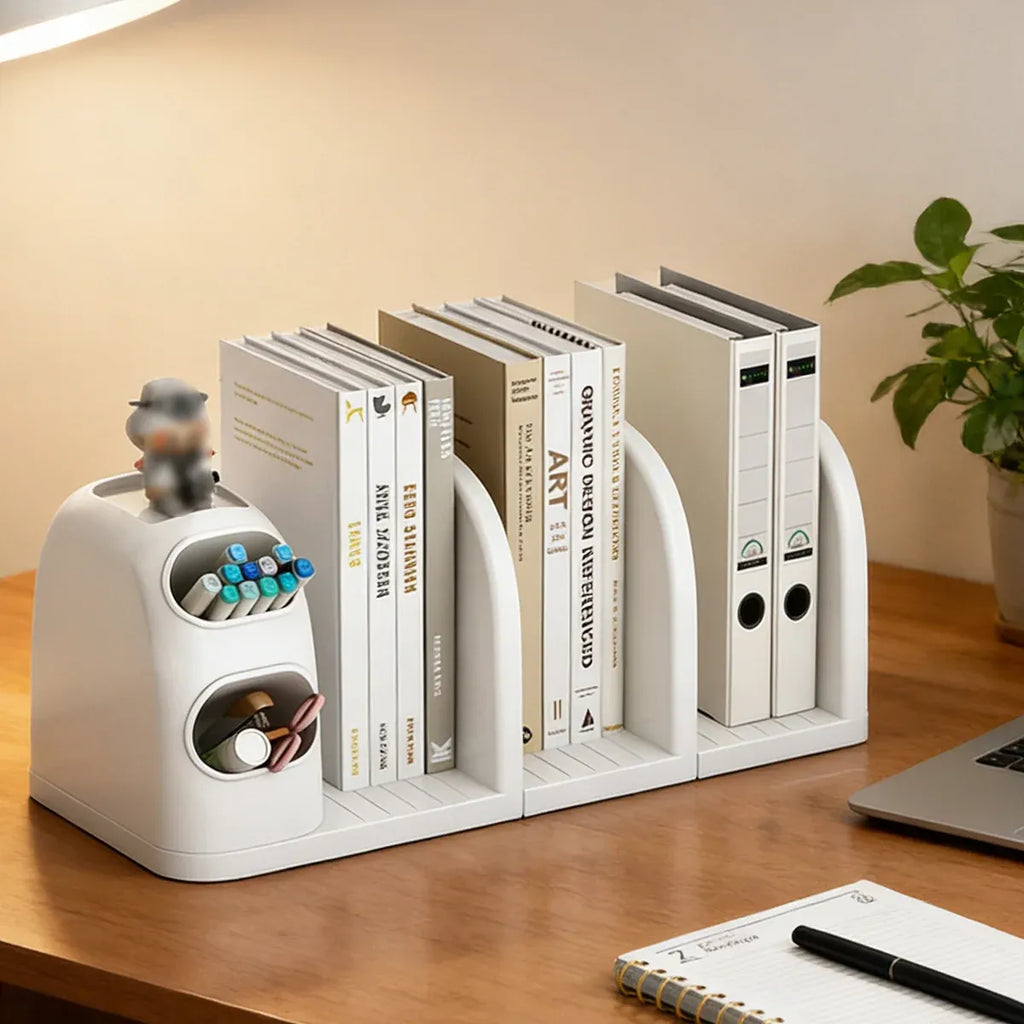 Desktop Book Stand With Storage Box Organizer For Study Reading Office Table