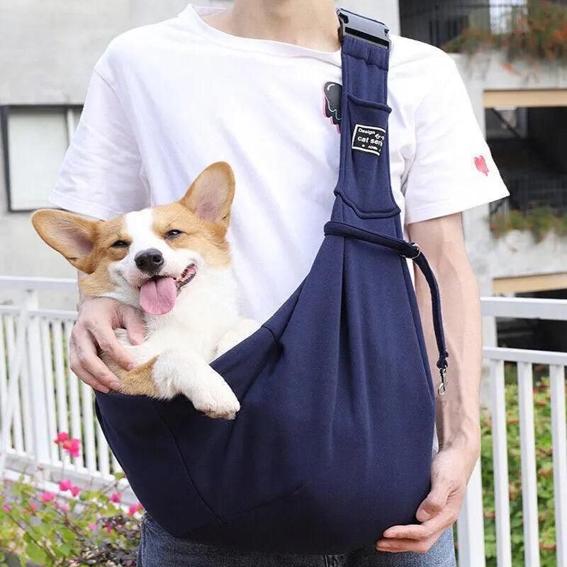 Portable Pet Sling Carrier Shoulder Bag for Small Dogs and Cats Travel Outdoor - Blue