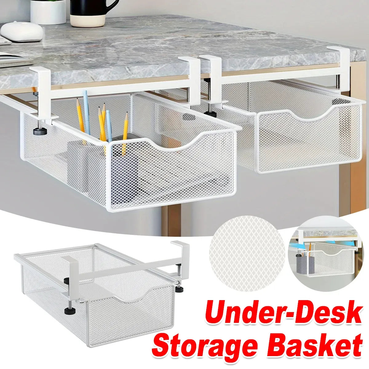 Office Desk Pull Out Hanging Basket Under Desk Storage Organizer for Stationery