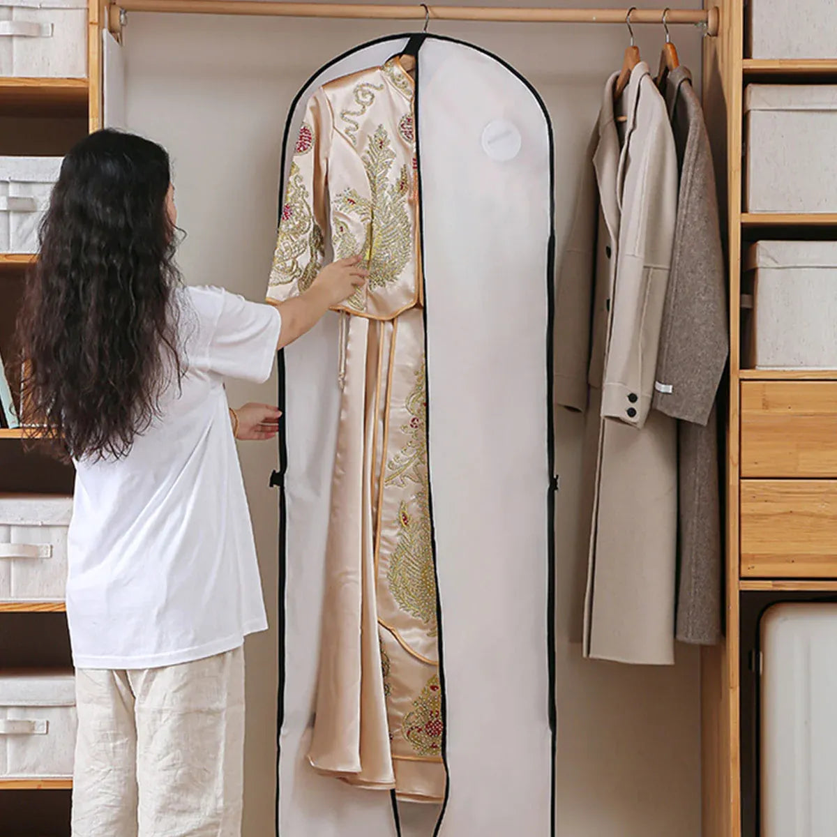 Clothes Dustproof Cover Foldable Moisture-Proof For Household Dress Suit Storage - Black