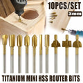 10Pcs/Set 3mm Titanium Mini HSS Router Bits Trimmer Shank For Rotary Tool