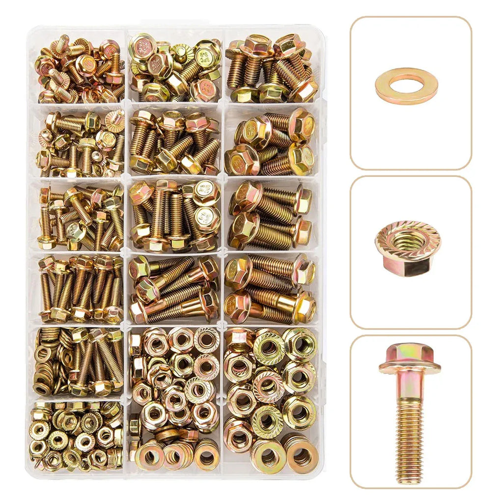 521pcs 8.8 Grade Zinc Plated Flange Bolt Nut Washer Assortment Kit M6 M8 M10