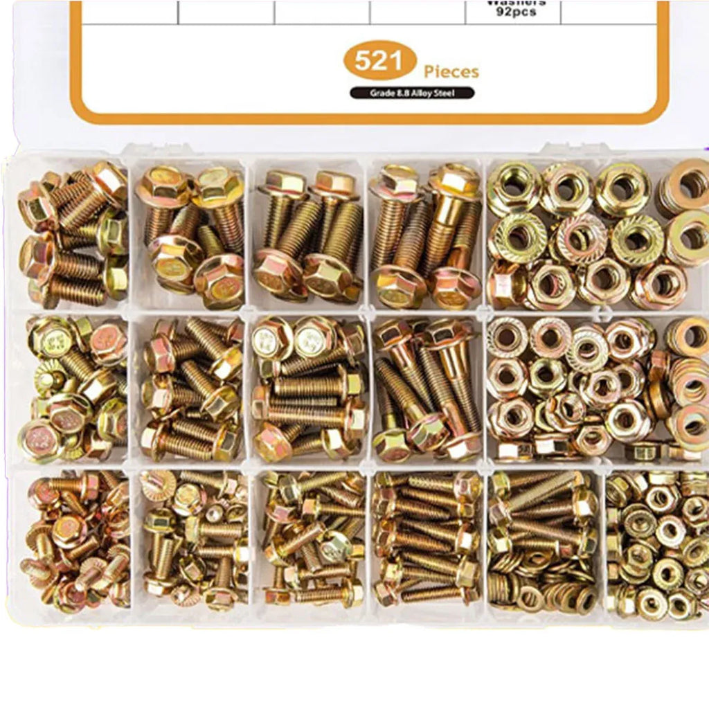 521pcs 8.8 Grade Zinc Plated Flange Bolt Nut Washer Assortment Kit M6 M8 M10
