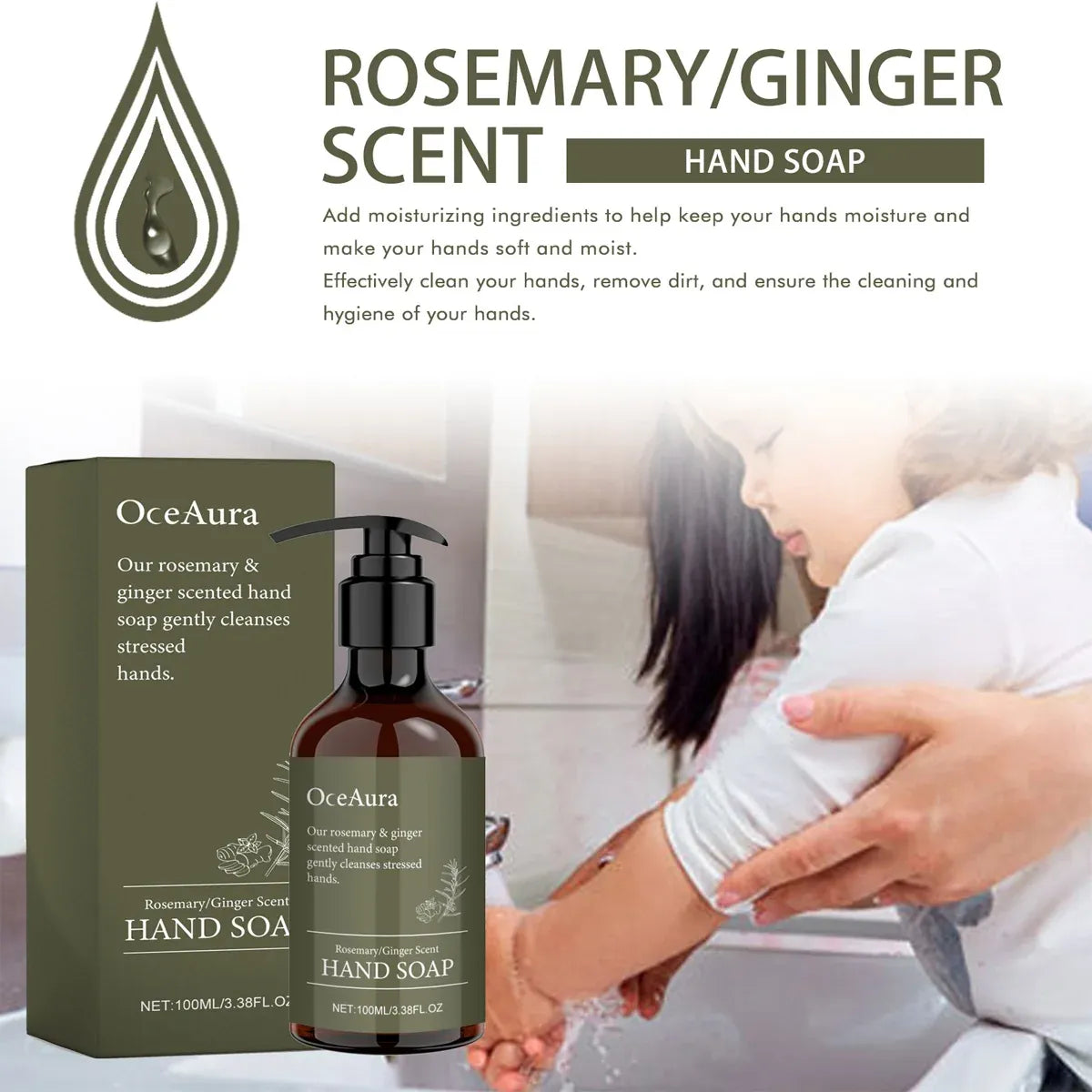 2pcs Rosemary Ginger Hand Sanitizer Easy Rinsing Antibacterial for Hand Hygiene