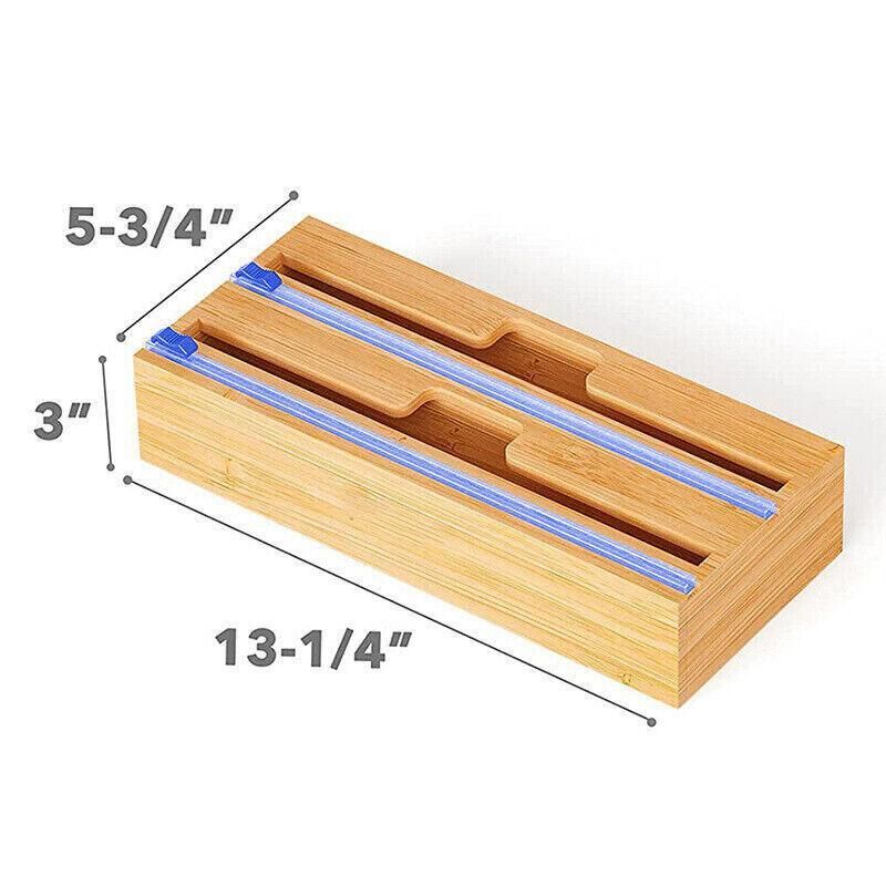 Bamboo Food Wrap Dispenser Cutter Foil Cling Film Storage Holder Box Kitchen Au - L