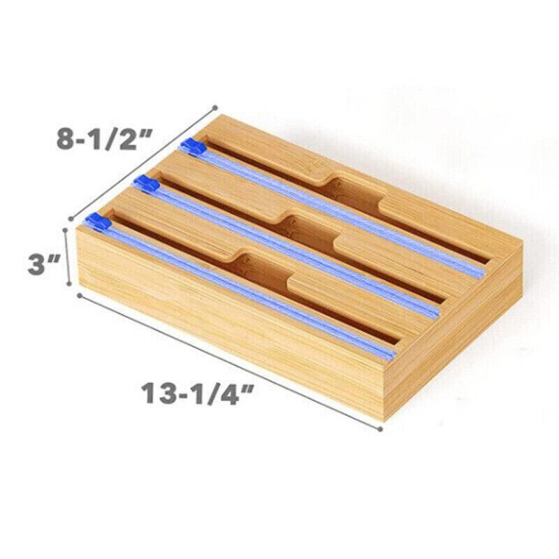 Bamboo Food Wrap Dispenser Cutter Foil Cling Film Storage Holder Box Kitchen Au - L