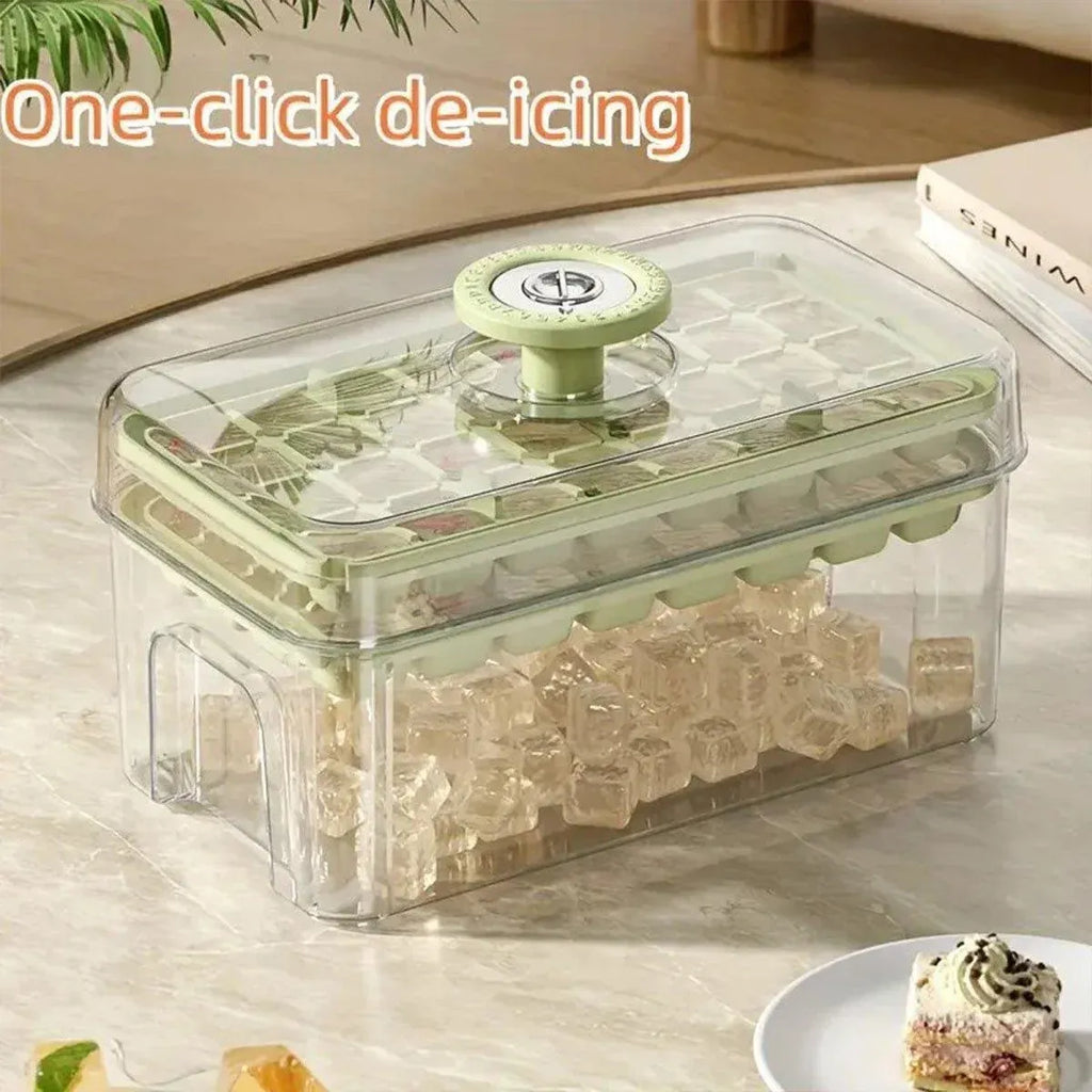 Large Capacity Food Grade Ice Cube Mold with Lid Household Ice Storage Box - Green