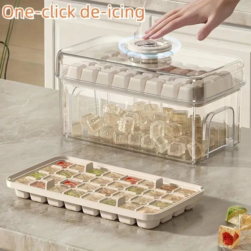 Large Capacity Food Grade Ice Cube Mold with Lid Household Ice Storage Box - Green