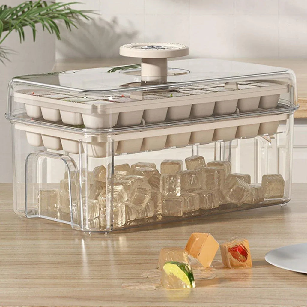Large Capacity Food Grade Ice Cube Mold with Lid Household Ice Storage Box - Green