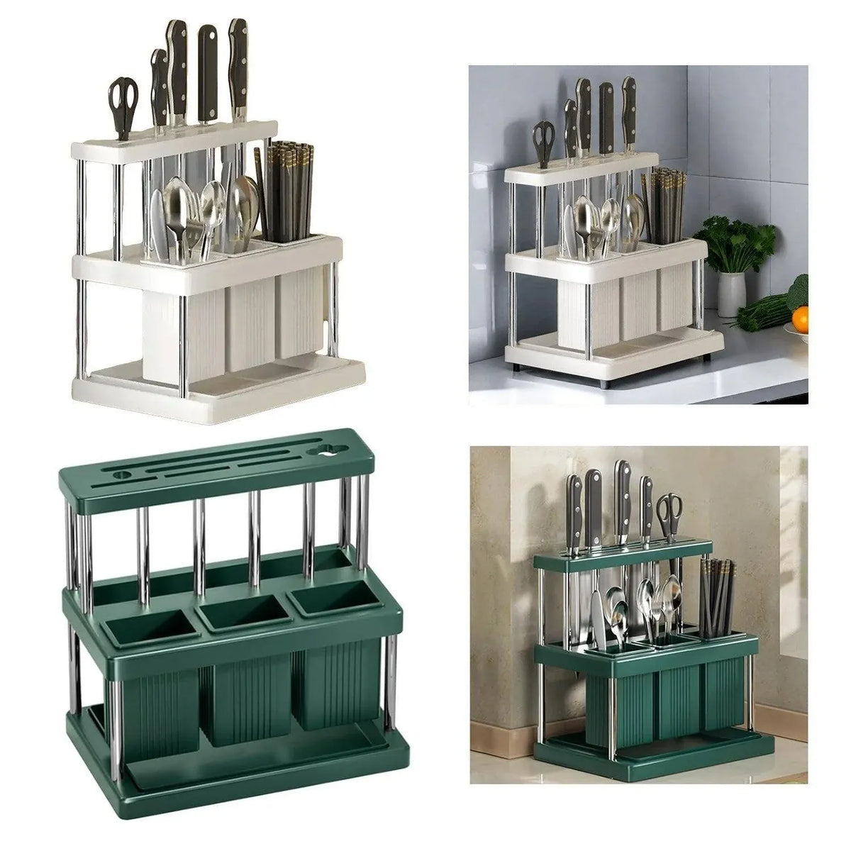 Cutlery Holder Storage Caddy Kitchen Utensil Drying Rack For Spoon Fork Knife - Green