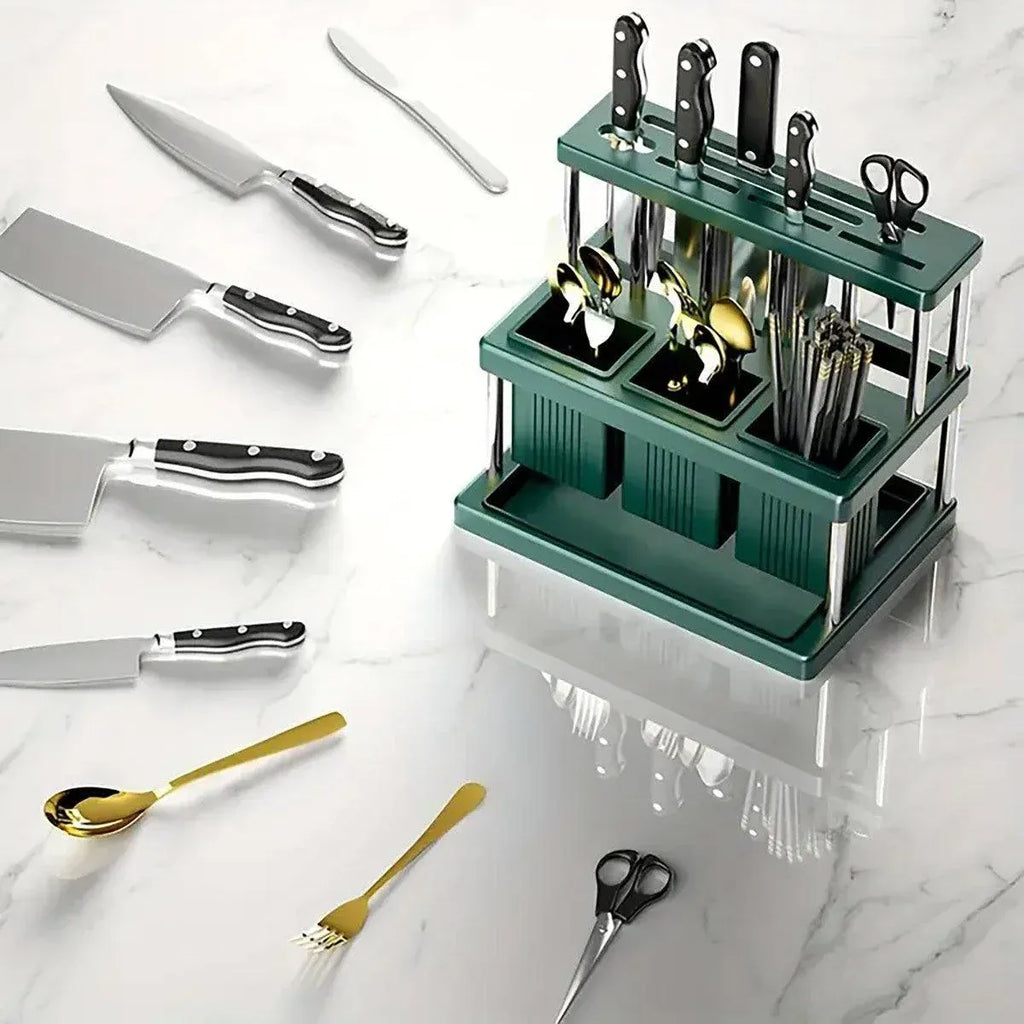 Cutlery Holder Storage Caddy Kitchen Utensil Drying Rack For Spoon Fork Knife - White