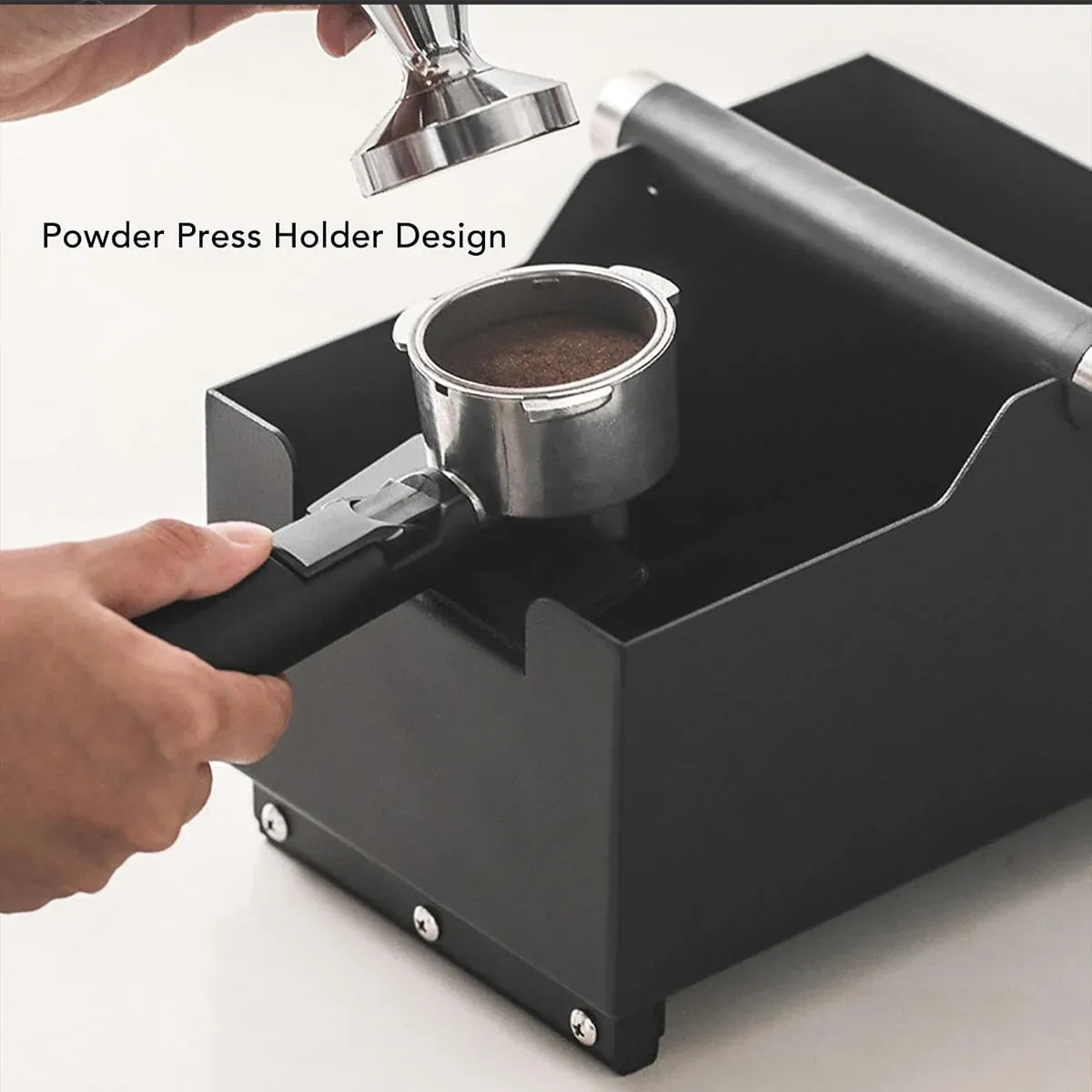 Coffee Knock Box with Powder Press Holder PTFE-Coated Metal Black