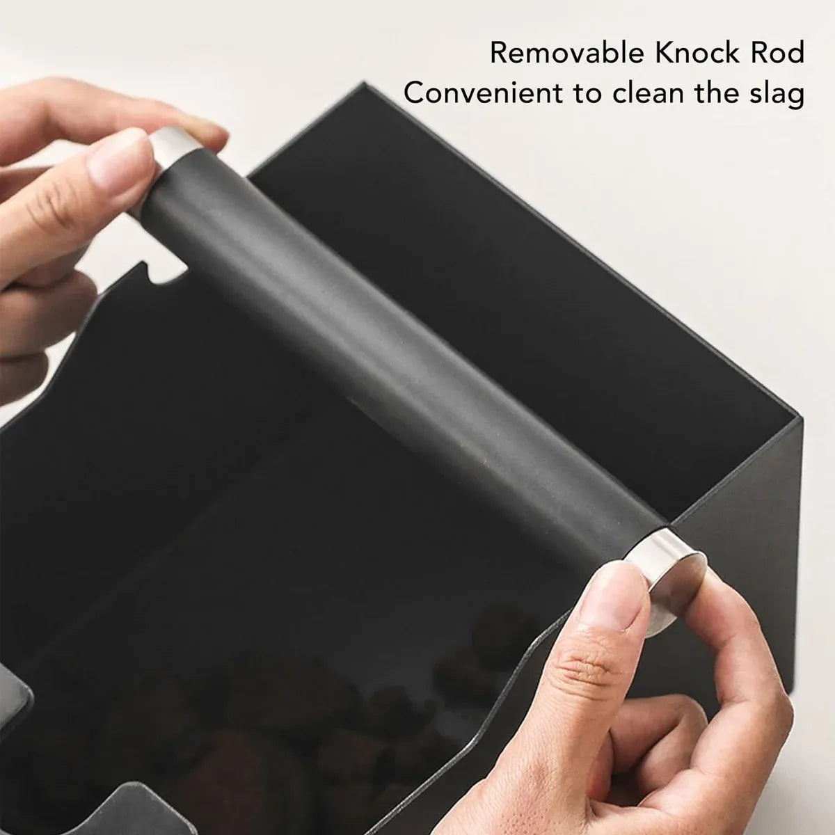 Coffee Knock Box with Powder Press Holder PTFE-Coated Metal Black