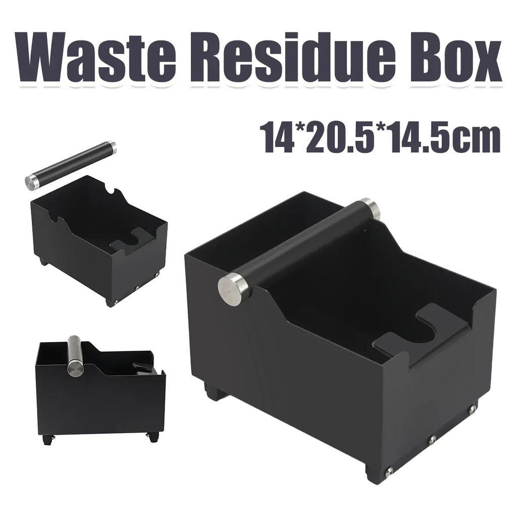 Coffee Knock Box with Powder Press Holder PTFE-Coated Metal Black
