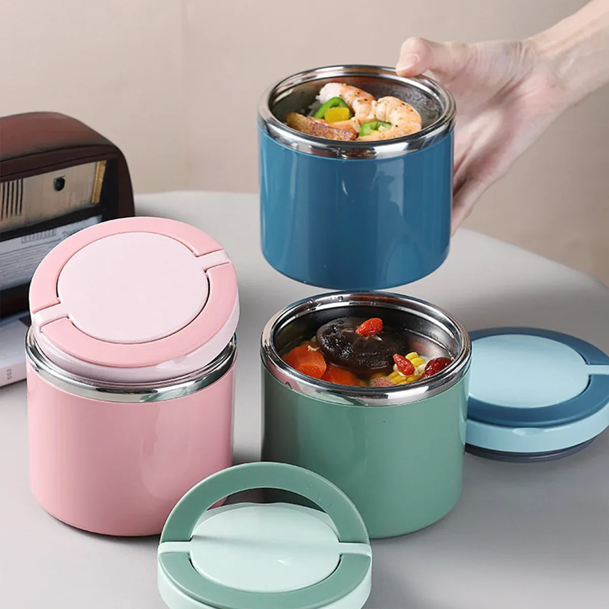 1L Large Capacity Stainless Steel Insulated Lunch Box Food Container Durable - Green