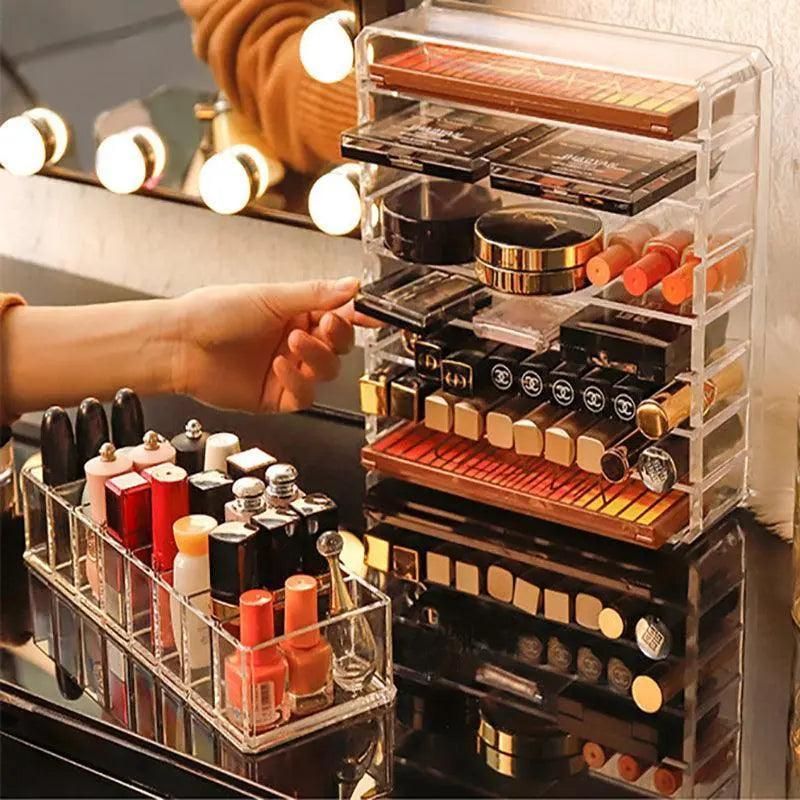 Clear Acrylic Cosmetic Makeup Organiser Lipstick Organizer Box Jewellery Storage - L Size 8Grids