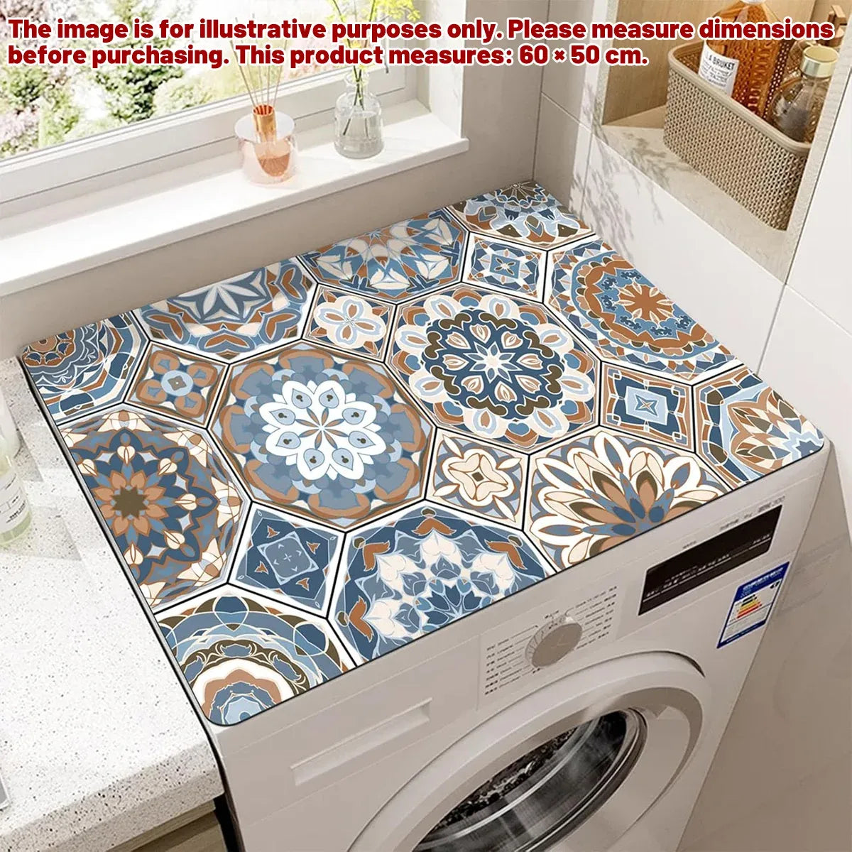 Washing Machine Water Absorbent Mat Quick Dry Dust Proof for Laundry Room Use - White Marble Pattern