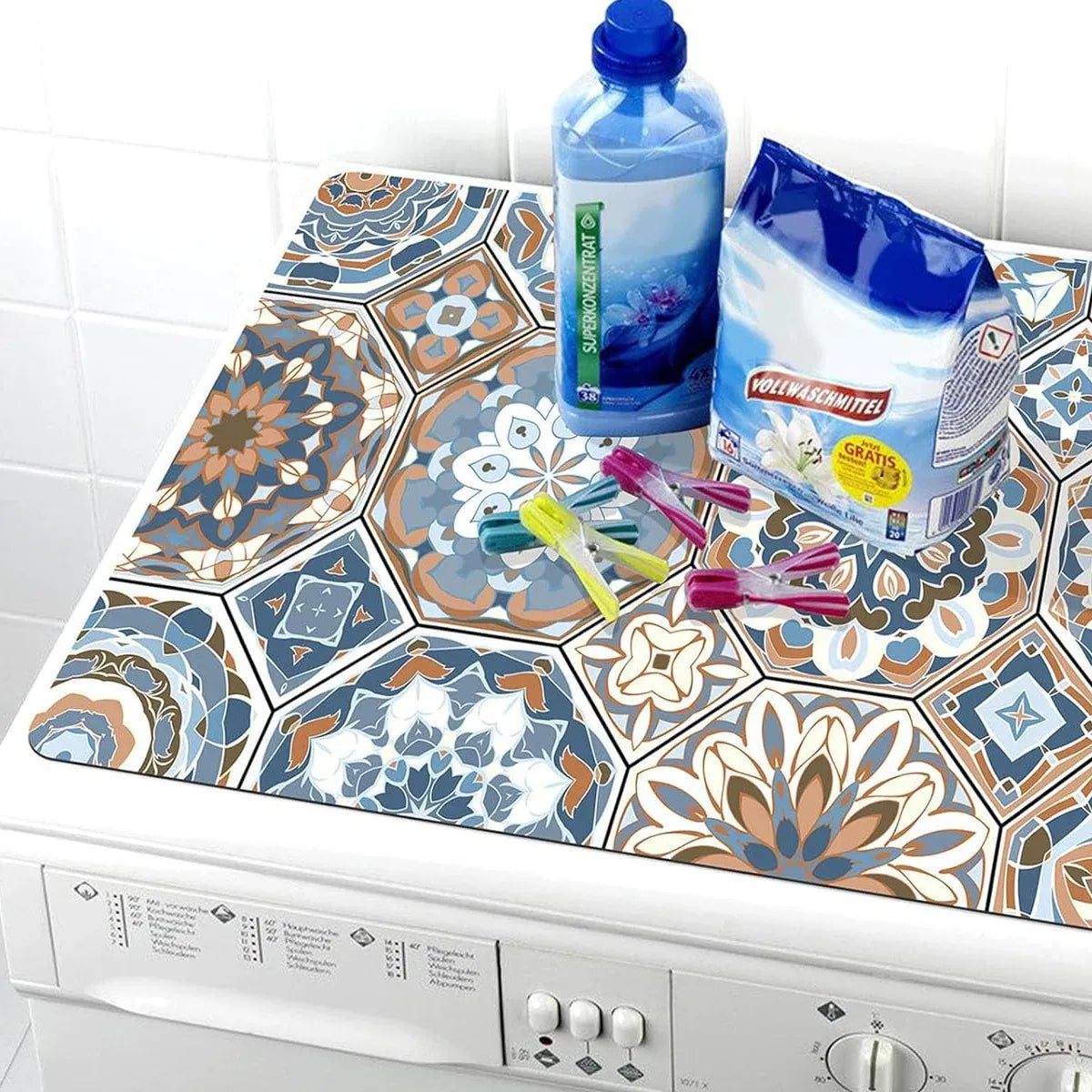 Washing Machine Water Absorbent Mat Quick Dry Dust Proof for Laundry Room Use - White Marble Pattern
