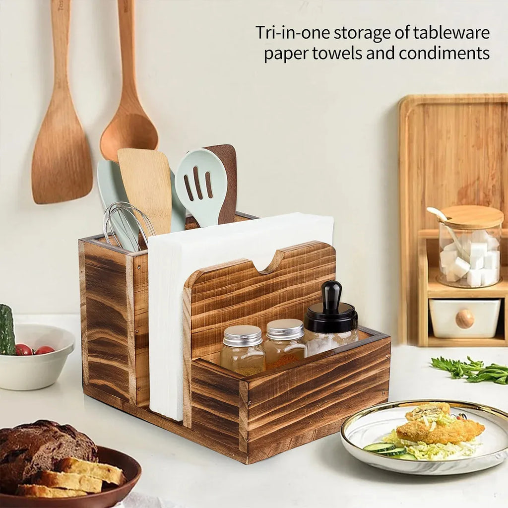Wooden Spice Storage Box Desktop Organiser Rack Kitchen Countertop Container