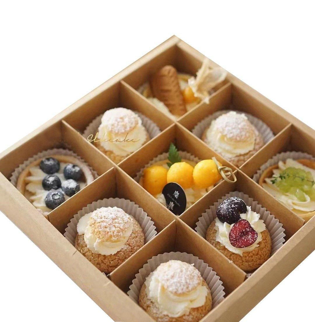 Clear Plastic Nine-grid Cake Box Pack of 10 Storage Containers High Quality - Khaki