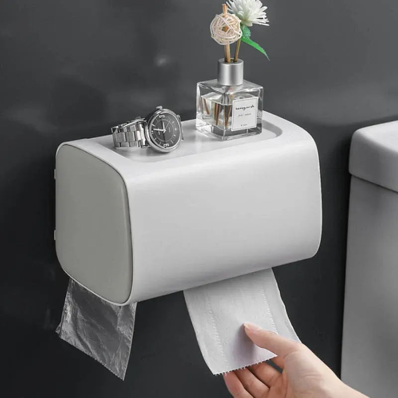 Toilet Paper Holder Waterproof Wall Mounted Roll Paper Tissue Box Shelf Bathroom