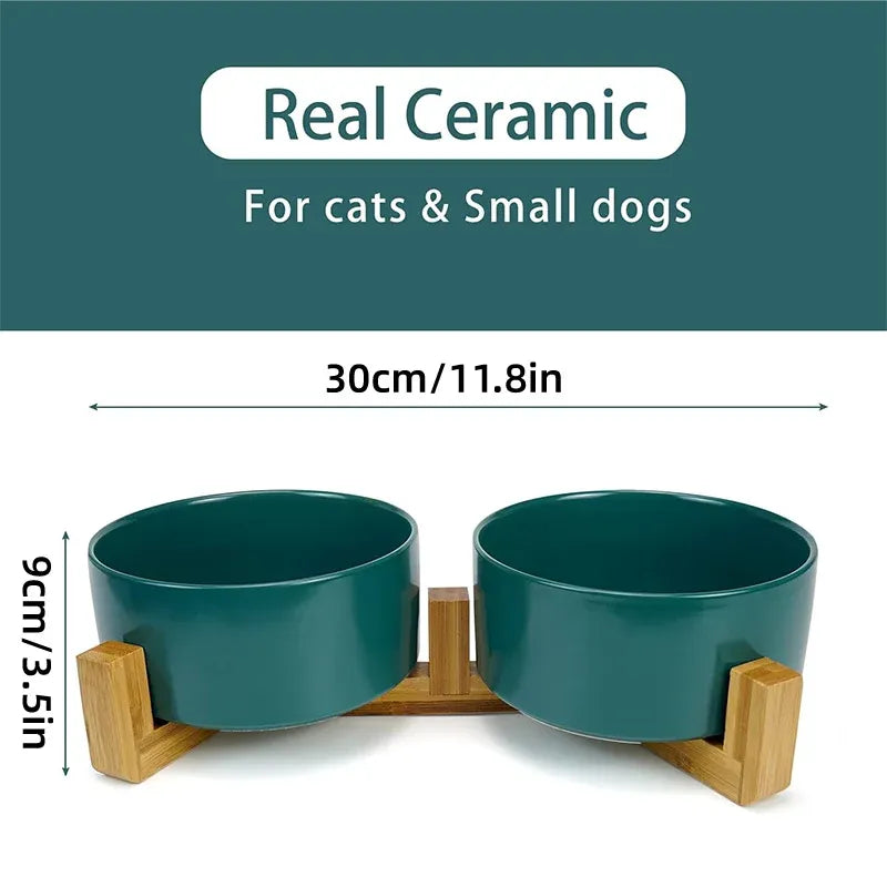 Ceramic Pet Bowl Double Cat Food Bowl Dog Water Bowl Feeding Drinking Bowl Set - Yellow