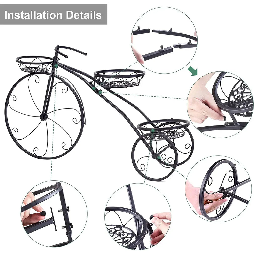 European Style Multi Layer Iron Bicycle Basket Flower Rack Outdoor Garden Decor