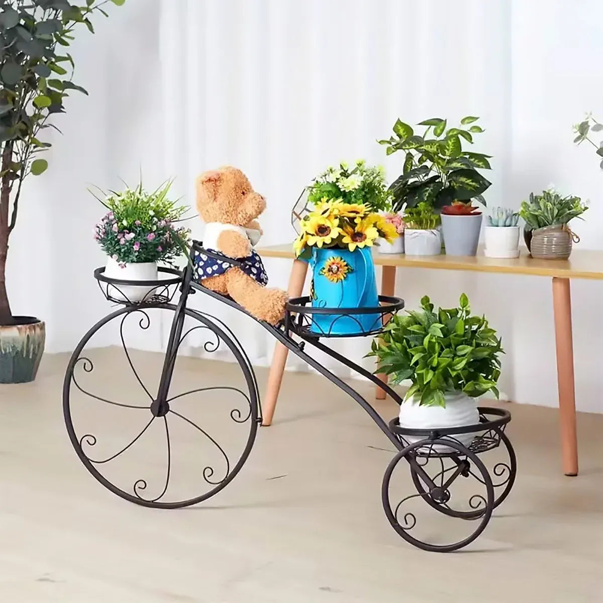 European Style Multi Layer Iron Bicycle Basket Flower Rack Outdoor Garden Decor