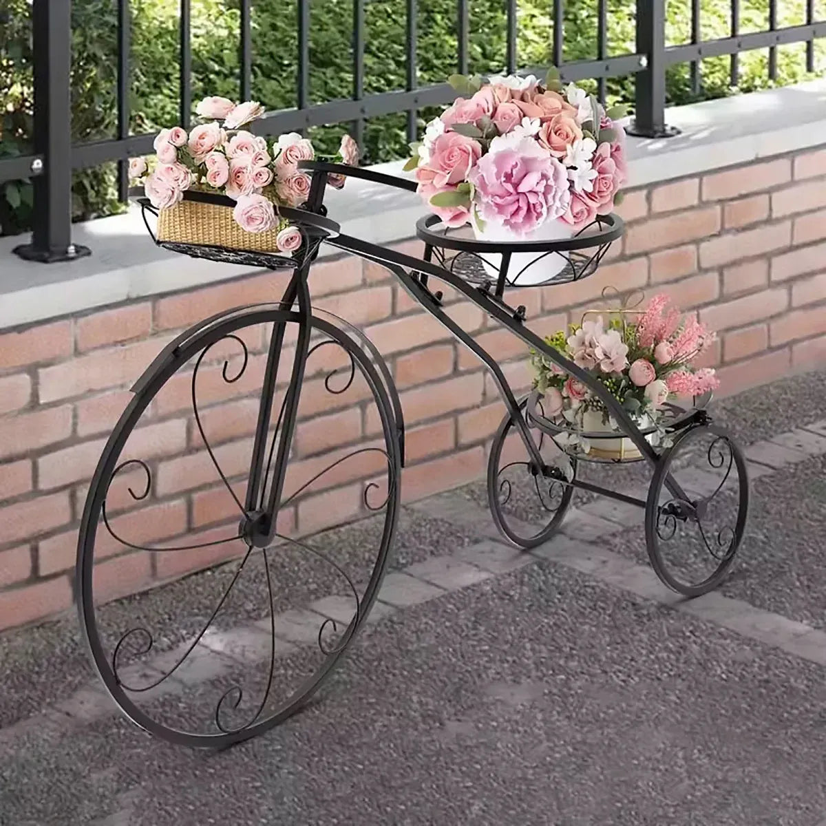 European Style Multi Layer Iron Bicycle Basket Flower Rack Outdoor Garden Decor