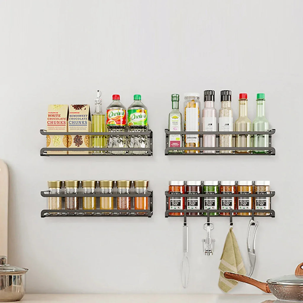 Seasoning Rack Set 4PCS Wall Mounted Spice Bottle Organizer Shelf for Kitchen