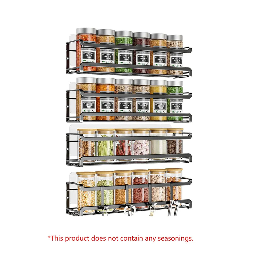 Seasoning Rack Set 4PCS Wall Mounted Spice Bottle Organizer Shelf for Kitchen