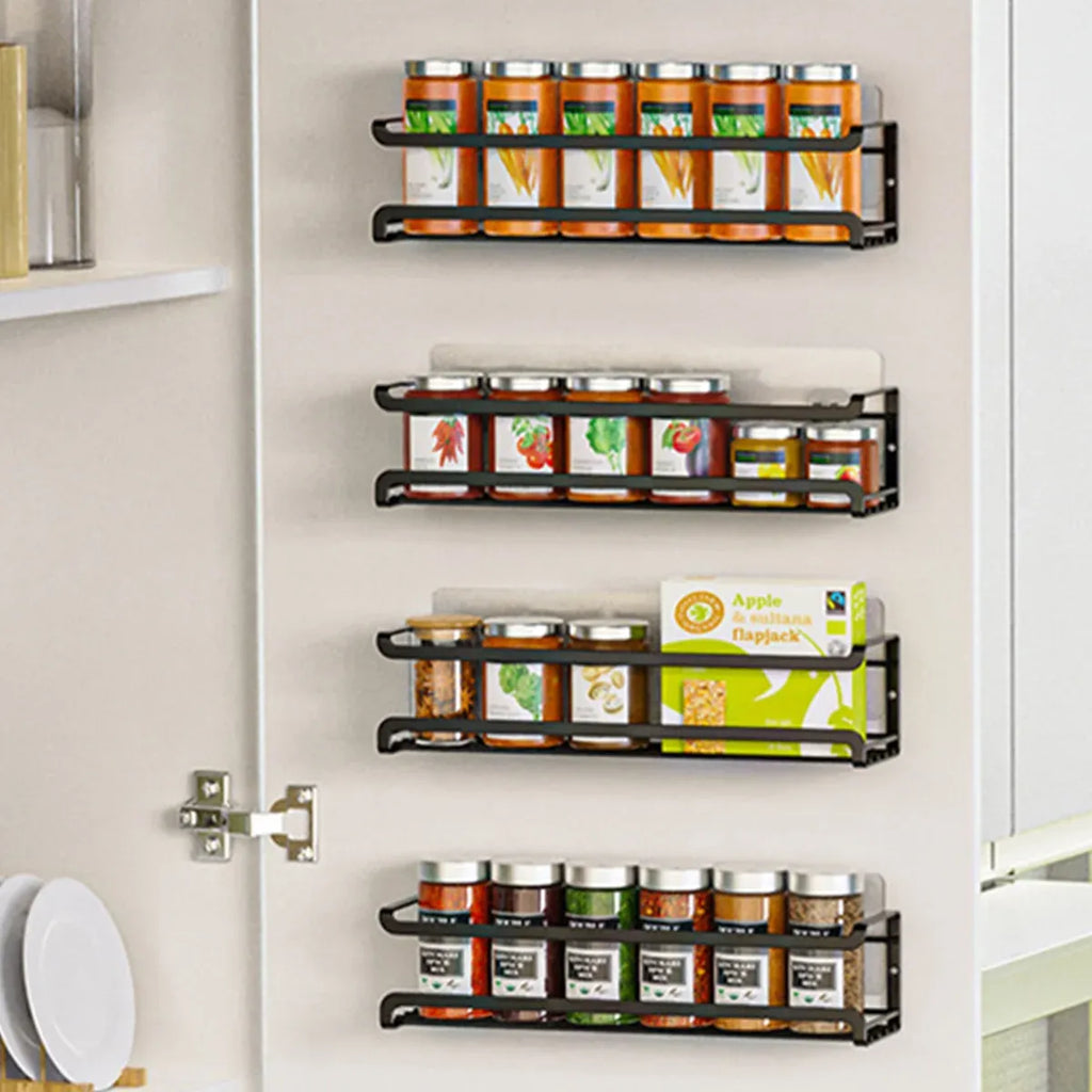 Seasoning Rack Set 4PCS Wall Mounted Spice Bottle Organizer Shelf for Kitchen