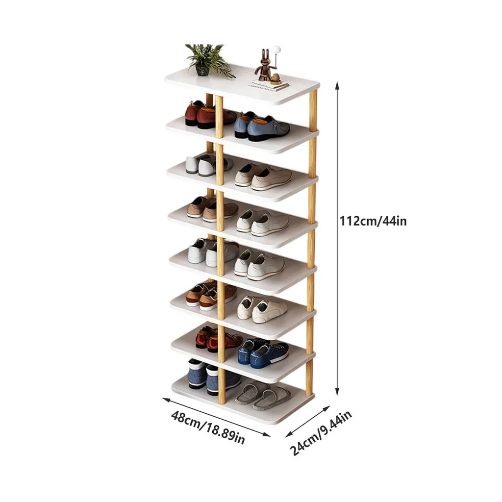 8 Tiers Shoe Rack Wood Vertical Space Saving Narrow Shoe Rack Storage 14 Pairs