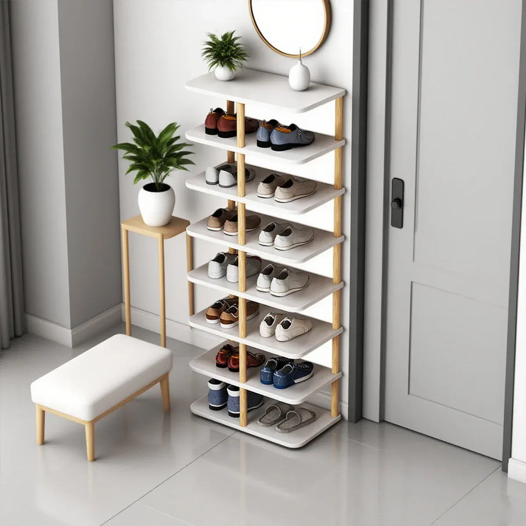 8 Tiers Shoe Rack Wood Vertical Space Saving Narrow Shoe Rack Storage 14 Pairs