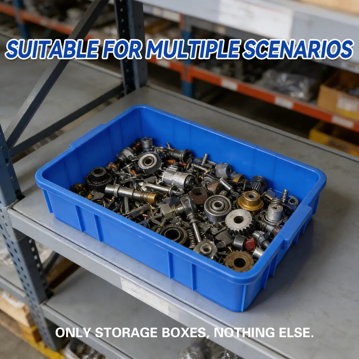 Rectangular Hardware Tool Box Large Capacity Storage Organizer for Garage Use - Blue