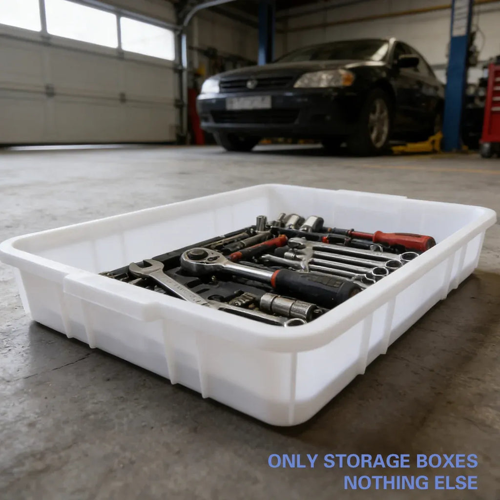 Rectangular Hardware Tool Box Large Capacity Storage Organizer for Garage Use - White