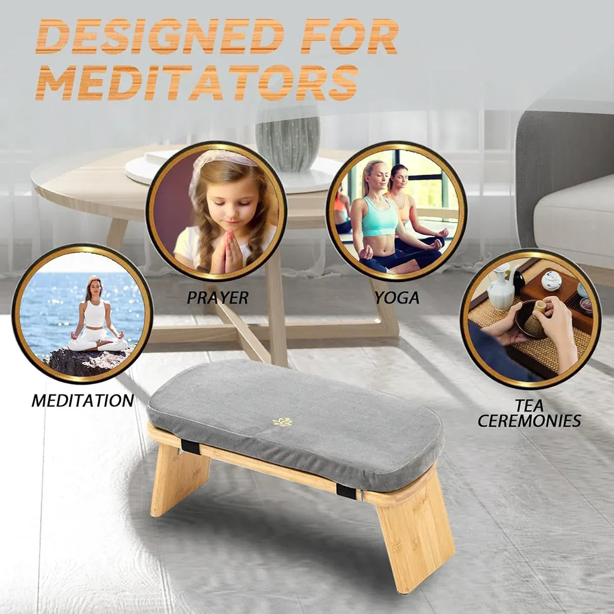 Folding Meditation Bench With Velvet Cushion Portable Yoga Bench Kneeling Stool