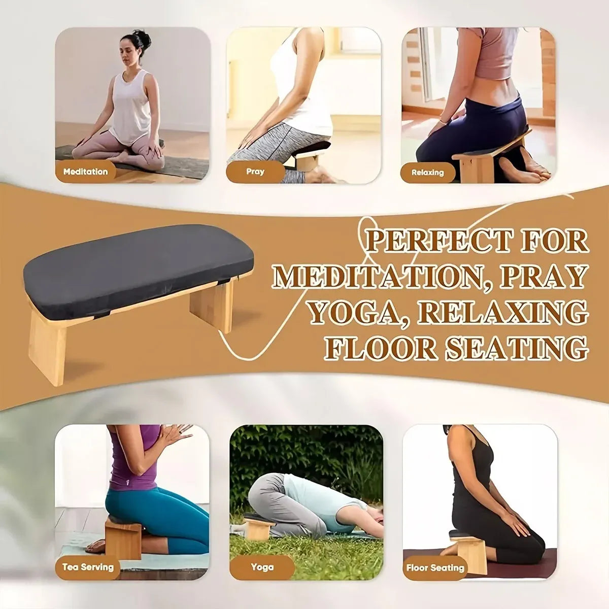 Folding Meditation Bench With Velvet Cushion Portable Yoga Bench Kneeling Stool
