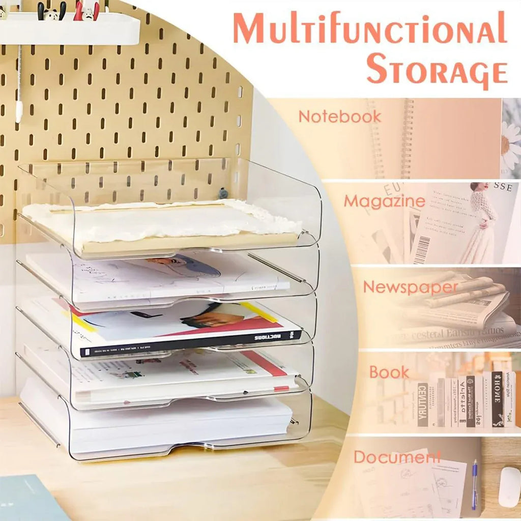 File Storage Box Set 4 Tier Stackable Desktop Organizer for School Office Desk
