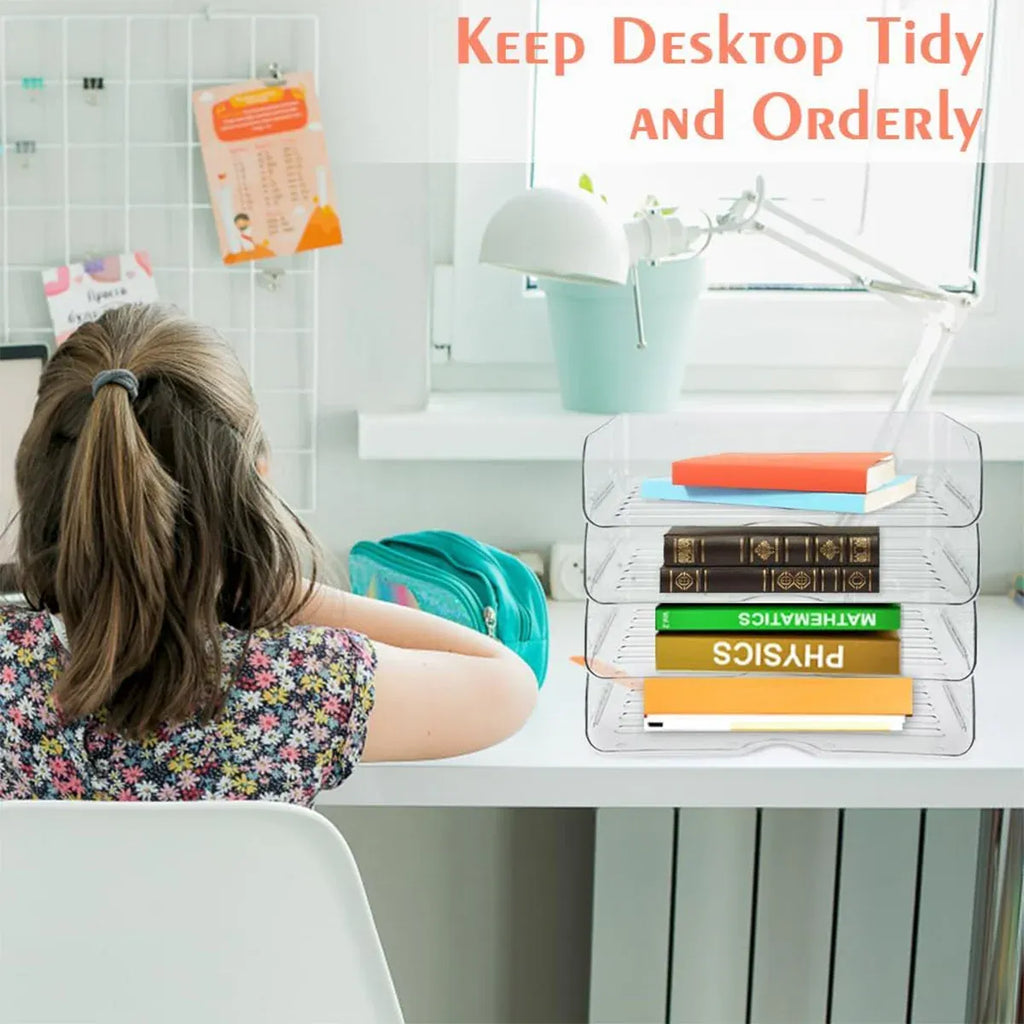 File Storage Box Set 4 Tier Stackable Desktop Organizer for School Office Desk